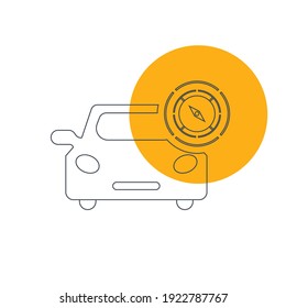 car with compass, gps, car route direction icon.