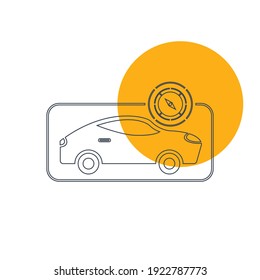 car with compass, gps, car route direction icon.
