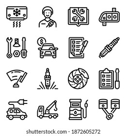 Car Component Icons in Modern Filled Style 