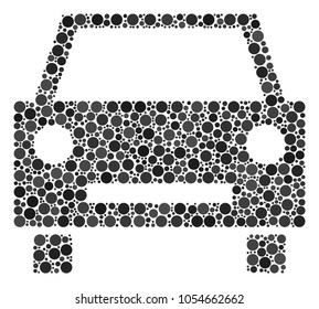 Car composition of filled circles in different sizes and color tones. Circle dots are combined into car vector composition. Vector design concept.