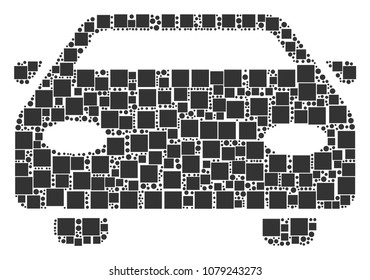 Car composition icon of squares and round items in various sizes. Vector objects are combined into car mosaic design concept.
