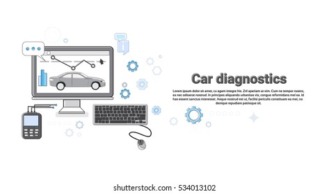 Car Computer Diagnostics Service Auto Mechanics Business Web Banner Vector Illustration