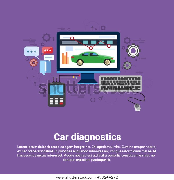 Car Computer Diagnostics Service\
Auto Mechanics Business Web Banner Flat Vector\
Illustration