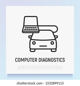 Car computer diagnostics thin line icon. Car service. Modern vector illustration.