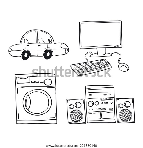 Car, computer,\
washing machine,\
recorder.
