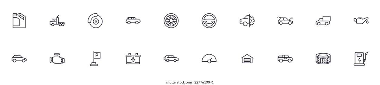 Car concept. Car line icon set. Collection of vector signs in trendy flat style for web sites, internet shops and stores, books and flyers. Premium quality icons isolated on white background 