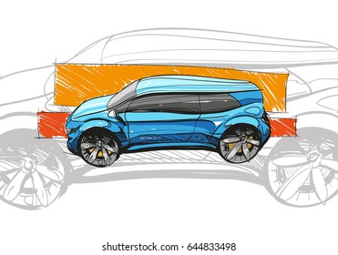  Car concept.Car sketch.Vector hand drawn.Autodesign.Automobile drawing.