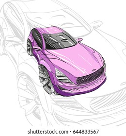  Car concept.Car sketch.Vector hand drawn.Autodesign.Automobile drawing.