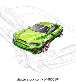  Car concept.Car sketch.Vector hand drawn.Autodesign.Automobile drawing.