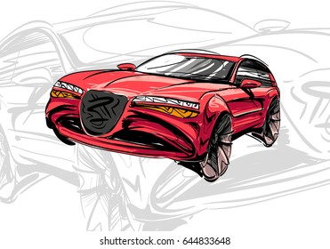  Car concept.Car sketch.Vector hand drawn.Autodesign.Automobile drawing.