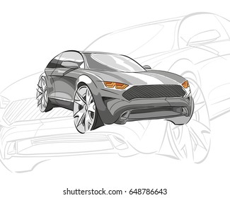  Car concept.Car sketch.Vector hand drawn.Autodesign.Automobile drawing.