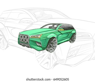 Car concept.Car sketch.Vector hand drawn.Autodesign.Automobile drawing.