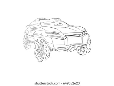 Car concept.Car sketch.Vector hand drawn.Autodesign.Automobile drawing.