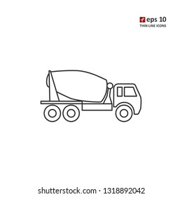 Car concrete mixer - vector thin line icon on white background. Symbol for web, infographics, print design and mobile UX/UI kit. Vector illustration, EPS10.