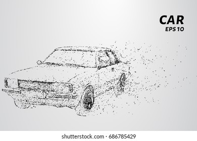 The car consists of dots and circles. Car the wind blows away particles. Vector illustration