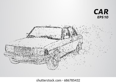 The car consists of dots and circles. Car the wind blows away particles. Vector illustration