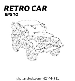 The car consists of points, lines and triangles. The polygon shape in the form of a silhouette of a car on a white background. Vector illustration