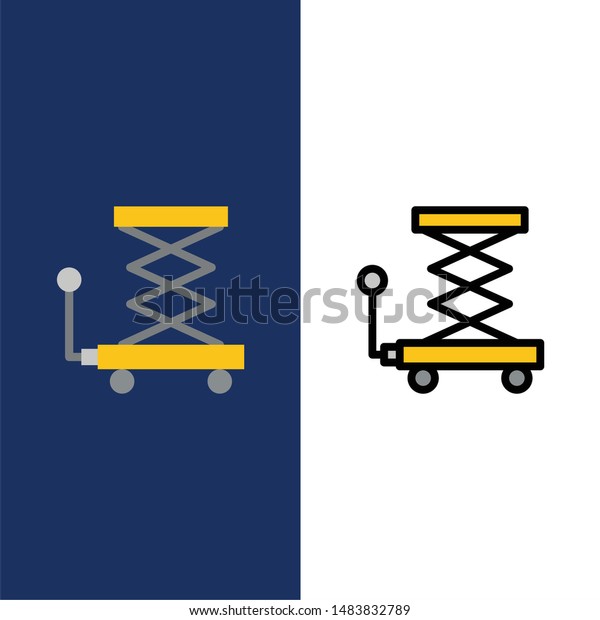 Car, Construction, Lift, Scissor \
Icons. Flat and Line Filled Icon Set Vector Blue\
Background
