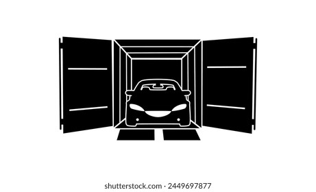 car in container, black isolated silhouette