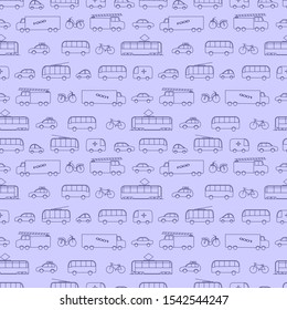 Car contour seamless vector pattern. Seamless of machine outlines on grey background for packaging, decoration, design