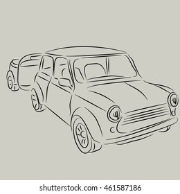 Car Contour trailer. Sketch machine. Vector freehand drawing.