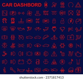 Car control panel interface. Automatic dashboard icon icons. EPS 10.