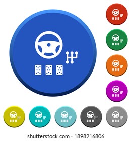 Car controls round color beveled buttons with smooth surfaces and flat white icons