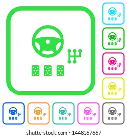 Car controls vivid colored flat icons in curved borders on white background
