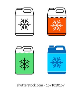 Car coolant canister icon. Motor antifreeze jerrycan symbol. Adjustable stroke width.