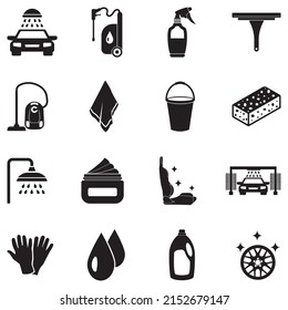 Car Cosmetics Icons. Black Flat Design. Vector Illustration.