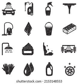 Car Cosmetics Icons. Black Scribble Design. Vector Illustration.