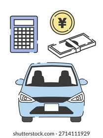 Ilustración de concepto de cálculo de costo de automóvil