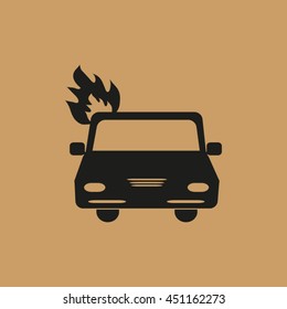 car is covered with fire and smoke.
