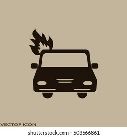 car is covered with fire and smoke.