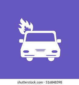 car is covered with fire and smoke.