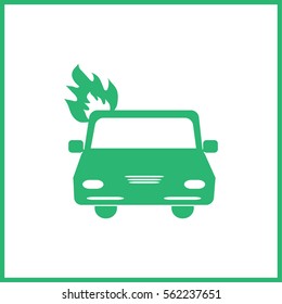 car is covered with fire and smoke.
