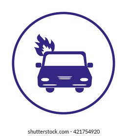 car is covered with fire and smoke. Car fired Icon Vector. Car fire