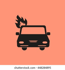 car is covered with fire and smoke. Car fired Icon Vector. Car fire