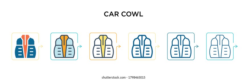 Car cowl vector icon in 6 different modern styles. Black, two colored car cowl icons designed in filled, outline, line and stroke style. Vector illustration can be used for web, mobile, ui