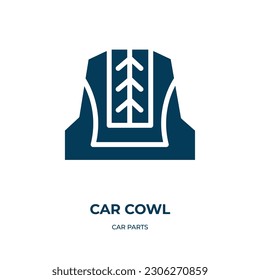 icono vectorial de cowl de coche. vaquero de coche, auto, iconos rellenos de motor del concepto de piezas de coche planas. Icono de glifo negro aislado, elemento de símbolo de ilustración vectorial para diseño web y aplicaciones móviles