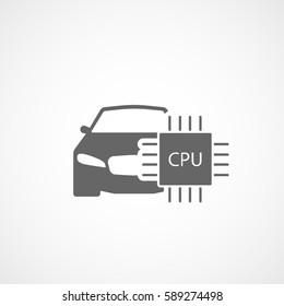 Car And CPU Flat Icon On White Background