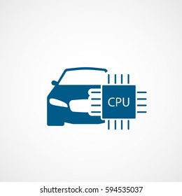 Car And CPU Processor Blue Flat Icon On White Background
