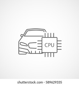 Car And CPU Processor Line Icon On White Background