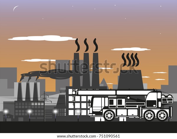 Car crane on the background of the\
industrial district of a large city. Vector\
illustration.