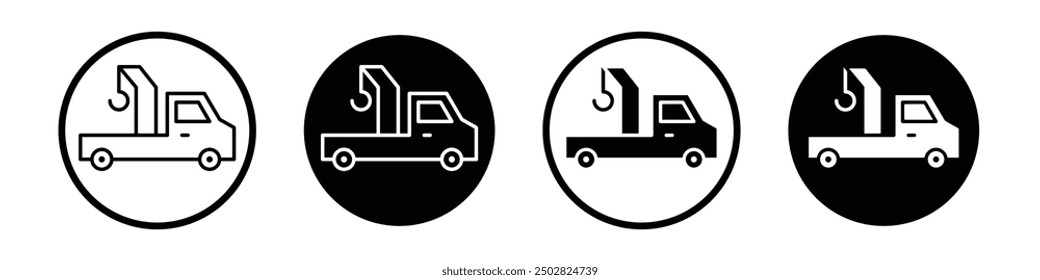 Conjunto de iconos de Vector de grúa de coche negro relleno y estilo delineado.