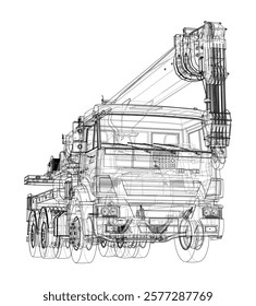 Car crane. Vector rendering of 3d. Wire-frame style. The layers of visible and invisible lines