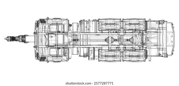 Car crane. Vector rendering of 3d. Wire-frame style. The layers of visible and invisible lines