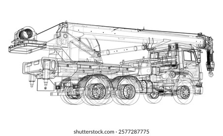 Car crane. Vector rendering of 3d. Wire-frame style. The layers of visible and invisible lines