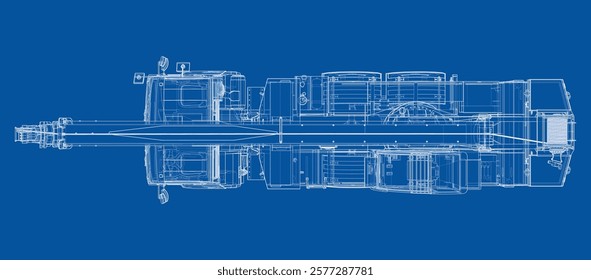 Car crane. Vector rendering of 3d. Wire-frame style. The layers of visible and invisible lines