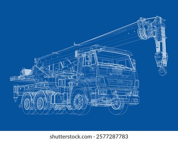 Car crane. Vector rendering of 3d. Wire-frame style. The layers of visible and invisible lines